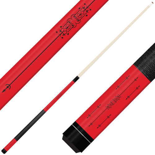 Forged Etched Series ET02 Custom Engraved Red Pool Cue – Black