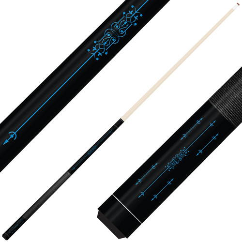 Forged Etched Series ET02 Custom Engraved Black Pool Cue – Electric Blue