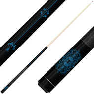 Forged Etched Series ET05 Custom Engraved Black Pool Cue – Electric Blue