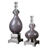 Charoite Purple Glass Bottles S/2