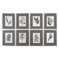 Sepia Gray Leaves Prints S/8