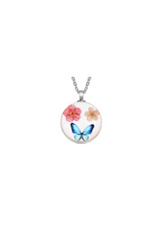 Dried Flowers and Printed Butterfly Pendant Necklace