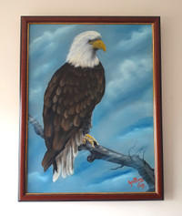 Original Framed Canvas Painting of Eagle 