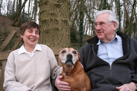 Ron with Rosie and their beloved rescued Staffie, 'Red'. [one of many rescued dogs]. 