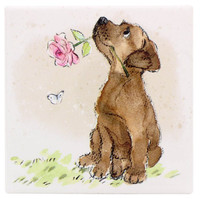 Ceramic Dog and Rose Coasters