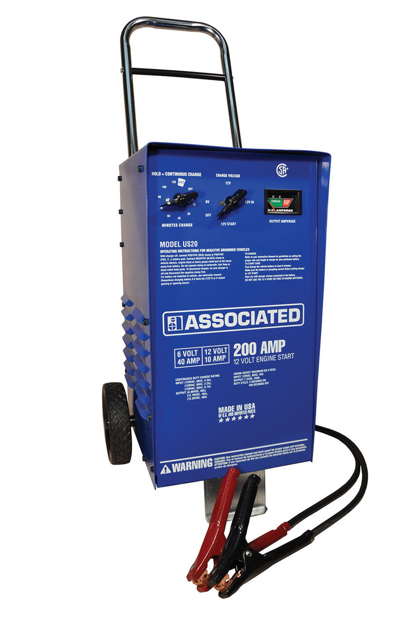 Associated Wheeled Battery Charger 6/12 Volt 200 Amp with Timer