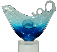 Art Glass Abstract Face Sculpture on Base Blue Hand Blown Romania By Ion Tamaian