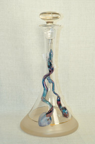 Art Glass Wide Decanter with Fused Glass Hand Blown Romania by Ion Tamaian