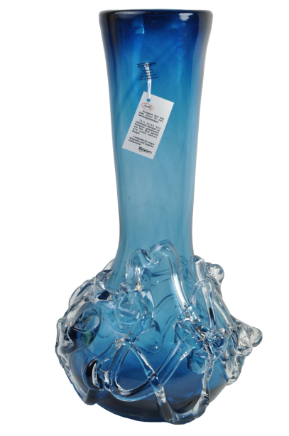 Art Glass Aqua Bottleneck Vase Fused Glass Hand Blown Romania By Ion Tamaian