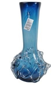 Art Glass Aqua Bottleneck Vase Fused Glass Hand Blown Romania By Ion Tamaian