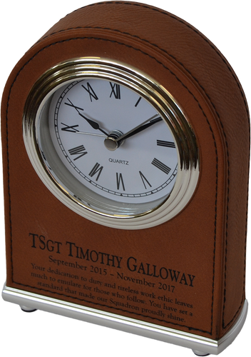 GREAT GIFT TO LASER DIRECTLY ON THE LEATHER FRONT OFTHE CLOCK. LOOKING TO GET A TIMELESS GIFT? THIS IS PERFECT. SMALL BUT ELEGANT.