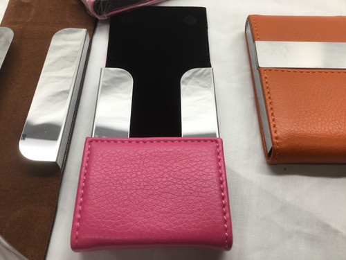 Dark Pink Stainless Steel PU Leather Cigarette/Credit Card Case