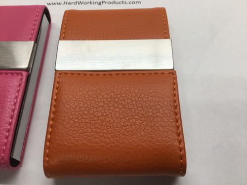 Cigarette/Credit Card Case - ORANGE Stainless Steel PU Leather (8119)