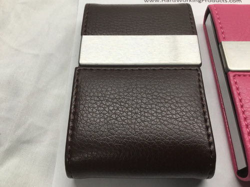 Cigarette/Credit Card Case - BROWN Stainless Steel PU Leather (8122)