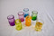 Selection of handcrafted shot glasses made from recycled glass