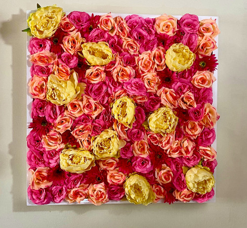 "Sunset" Silk Flowers in Gloss White Frame