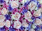 Close up "Lilac & Pink" Silk flowers in Glittery Silver Frame 24"x24"