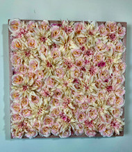 Original Artwork "Creme" Silk flowers in Glittery Rose Gold Frame 24"x24"