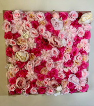 "Hot Pink" Silk flowers in Glittery Rose Gold Frame 24"x24"