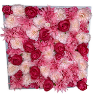 "Big Pink" Silk flowers in Glittery Silver Frame 24"x24"