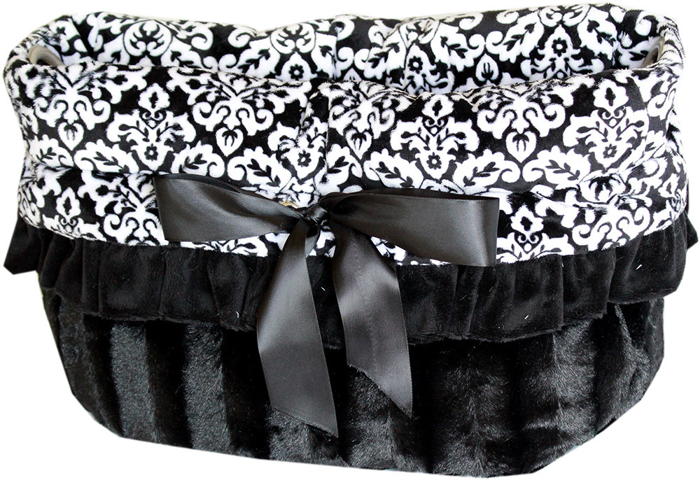 FANCY BLACK REVERSIBLE SNUGGLE BUGS PET BED, BAG, AND CAR SEAT ALL-IN-ONE