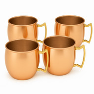 Modern Home Handmade 16oz Solid Copper Mule Mugs – Barrel Shaped Mug with Brass Handle & Smooth Texture – Perfect for Gifts or Party Favors (Set of 4)