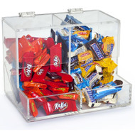 OnDisplay Acrylic 2 Compartment Retail Store Candy Dispenser - Flip Top Storage Bin - Office/Home/Retail Store Display Organizer