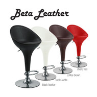 Beta Faux Leather Contemporary Bombo Style Adjustable Height Barstool - Polished Chrome Steel Base with Floor Protecting Rubber Ring