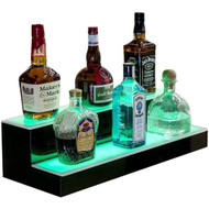 OnDisplay Luxe Acrylic LED Lighted Bar Stage Display - Expandable Glowing Liquor Bottle Shelf - Light Show Display for Bar or Man Cave (Black, 16" 2 Tier)