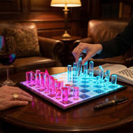 OnDisplay 3D Luxe Acrylic Fire & Ice LED Light Glowing Chess Set - Luxury Laser Cut Chessboard Executive Board Game (Clear/Neon Red)