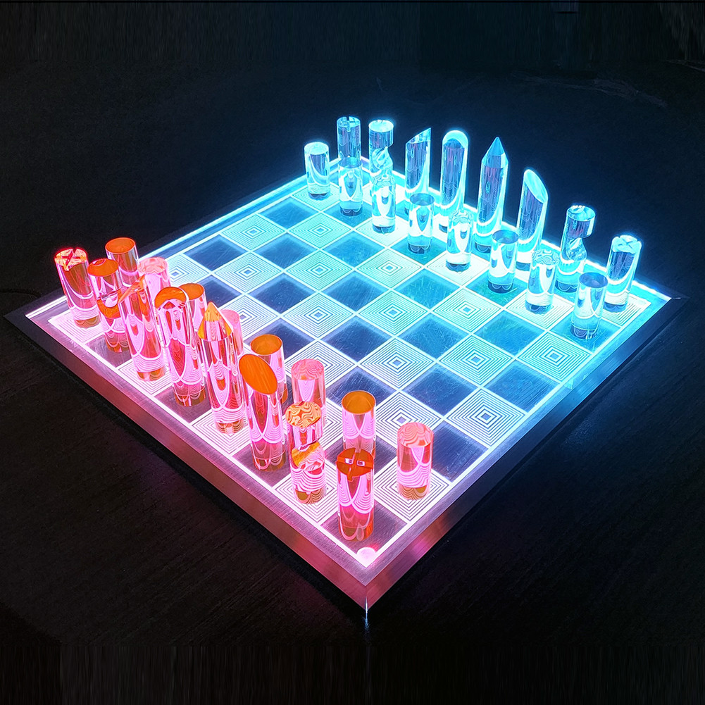 OnDisplay 3D Luxe Acrylic Fire & Ice LED Light Glowing Chess Set - Luxury  Laser Cut Chessboard Executive Board Game (Clear/Neon Red) - Vandue