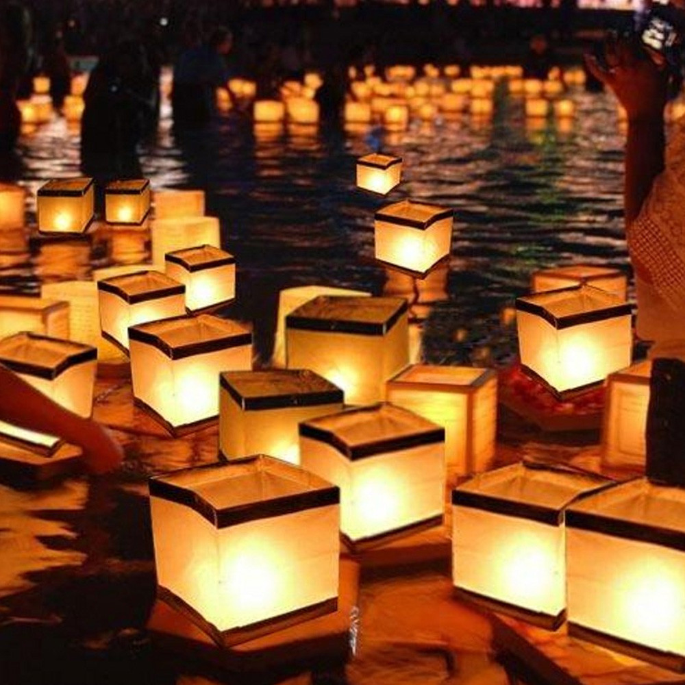 White & Gold Floating Candle Wish Lanterns - Biodegradable Memorial/Prayer/Wishing  River Light - Vandue