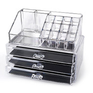 OnDisplay Cosmetic Makeup and Jewelry Storage Case Display - 3 Drawer Tiered Design - Perfect for Vanity, Bathroom Counter, or Dresser