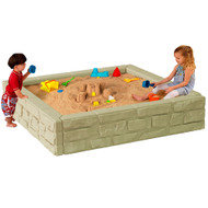 Modern Home 4ft x 4ft All Weather Stone Outdoor Sandbox Kit w/Cover - Sand Play Box w/Liner - HDPE UV-Resistant Planter Set - No Tools Needed