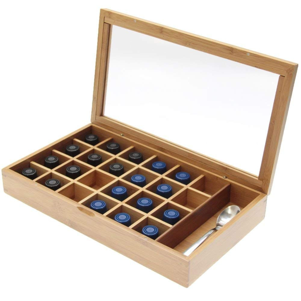 Modern Home Bamboo 24 Capsule Organizer/Display Box with Accessory Section  compatible with Nespresso - Vandue