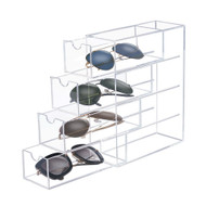 OnDisplay Stackable 4 Tier Vertical/Horizontal Molded Acrylic Sunglasses/Eyeglasses Organizer - Luxury Clear Acrylic Eyewear Storage Cabinet