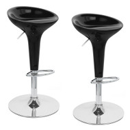 Set of 4 Alpha Contemporary Bombo Style Adjustable Height Barstools - ABS Molded Bar Chair - Polished Chrome Steel Base with Floor Protecting Rubber Ring (Black Licorice)