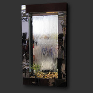 Modern Home Black Steel Wall Waterfall Fountain w/Mirror Inset - Indoor/Outdoor WWK1