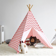 Modern Home Children's Oxford Tepee Set with Travel Case - Pink Chevron