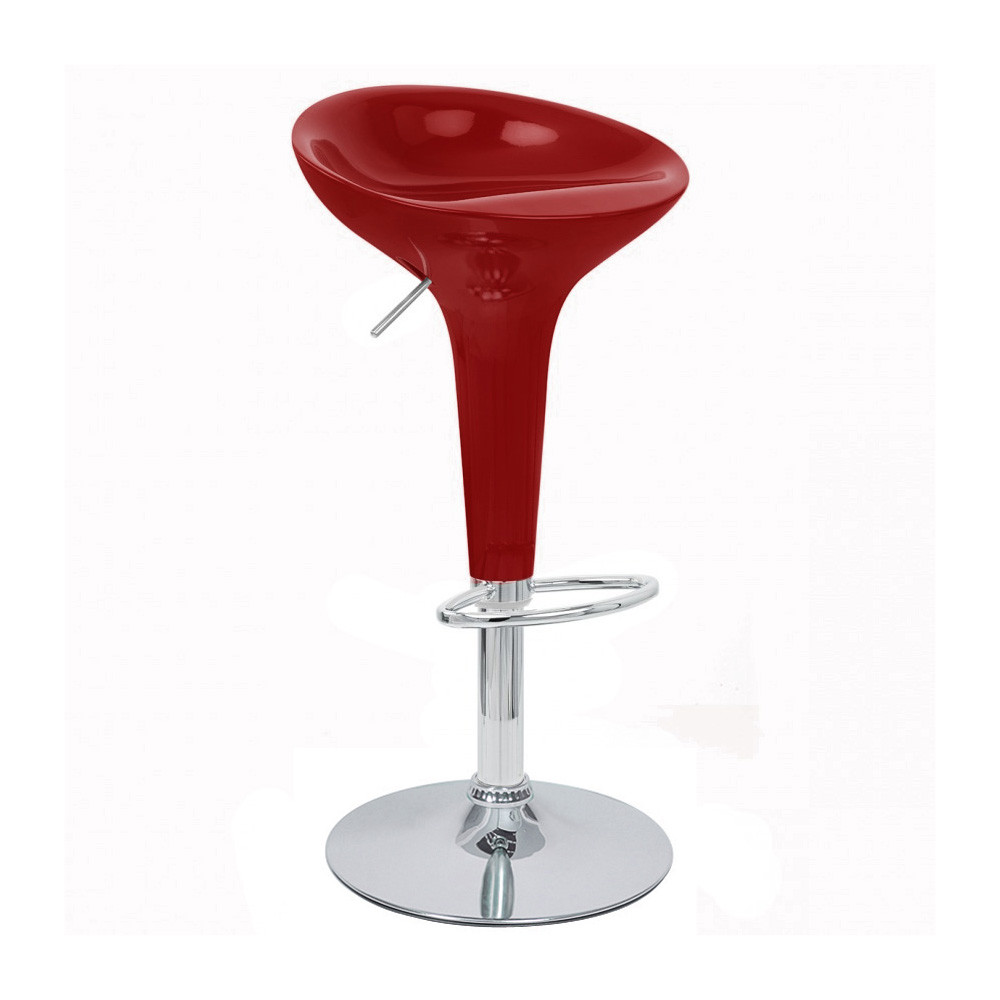 Set Of 4 Alpha Contemporary Bombo Style Adjustable Height Barstools Abs Molded Bar Chair Polished Chrome Steel Base With Floor Protecting Rubber Ring Cabernet Red Vandue