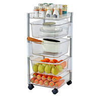 OnDisplay Multi-Tier Rotating Swivel Bin Storage Basket Tower - Kitchen/Bath/Laundry Organizer - Customizable Wheeled/Countertop Utility Cart