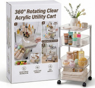 OnDisplay 360° Rotating Clear Storage Trolley – Multi-Tier Rolling Acrylic Utility Cart for Vanity, Craft Room, Pantry, Office & Bathroom – Mobile Multipurpose Organizer Rack for Makeup, Kitchen, Laundry & Nursery