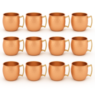Modern Home Handmade 16oz Solid Copper Mule Mugs – Barrel Shaped Mug with Brass Handle & Smooth Texture – Perfect for Gifts or Party Favors (Set of 12)
