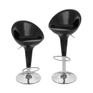 Set of 4 Beta Contemporary Bombo Style Adjustable Height Barstool - ABS Molded Bar Chair - Polished Chrome Steel Base with Floor Protecting Rubber Ring (Black Licorice)