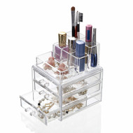 OnDisplay Cosmetic Makeup and Jewelry Storage Case Display - 3 Drawer Tiered Design - Perfect for Vanity, Bathroom Counter, or Dresser