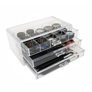 OnDisplay Cosmetic Makeup and Jewelry Storage Case Display - 3 Drawer Tiered Design - Perfect for Vanity, Bathroom Counter, or Dresser