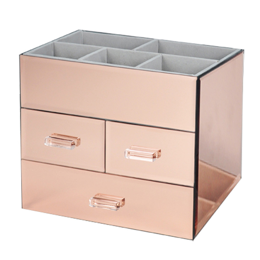 Ondisplay Miro 3 Drawer Tiered Mirrored Glass Makeup Jewelry
