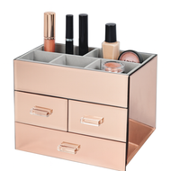 Miro 3 Drawer Mirrored Glass Makeup Organizer – Tiered Cosmetic Storage Box with Velvet Lined Compartments, Crystal Handles & 3 Pull Out Drawers for Vanity, Jewelry & Brushes
