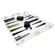 OnDisplay Luxe Acrylic Backgammon Set - Deluxe Portable Folding Game Set with Dice and Cups
