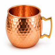 Modern Home Handmade 16oz Solid Copper Mule Mug – Barrel Shaped Mug with Brass Handle & Hammered Texture – Traditional Barrel-Shaped Mug (Single)